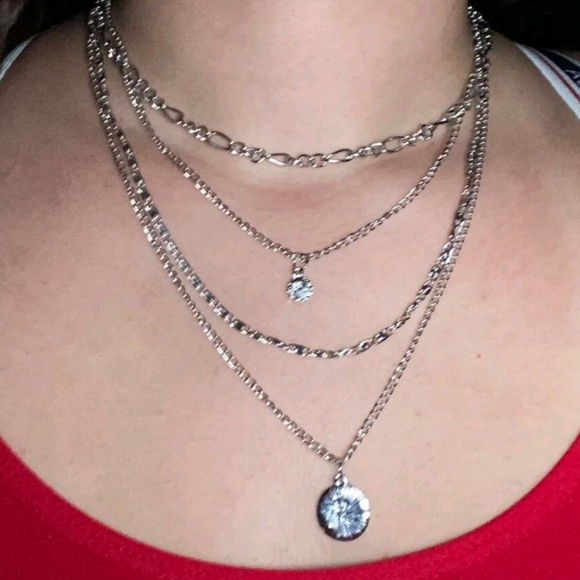 Silver chain Layered Necklace coin pendant statement boho Jewelry 💖2/$30 - Picture 6 of 15